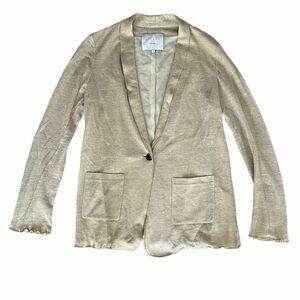 Adam Lippes- Gold Metallic Linen and Silk Cardigan Sweater
